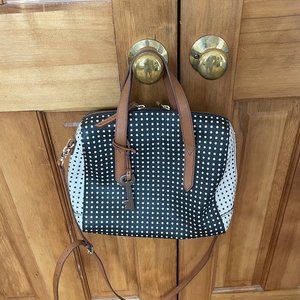 Fossil Black White Convertible Satchel Doctor's Bag